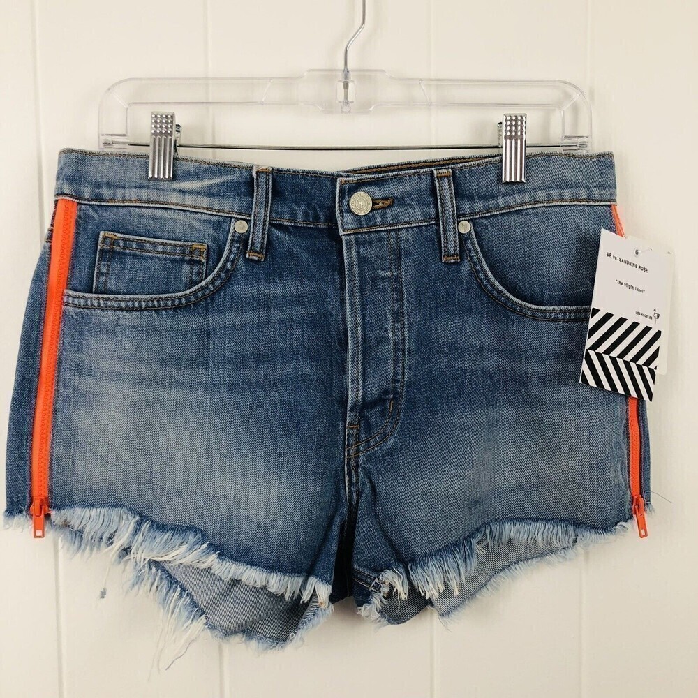 Free People Blue Jean Shorts with Orange Accents - Picture 2 of 11